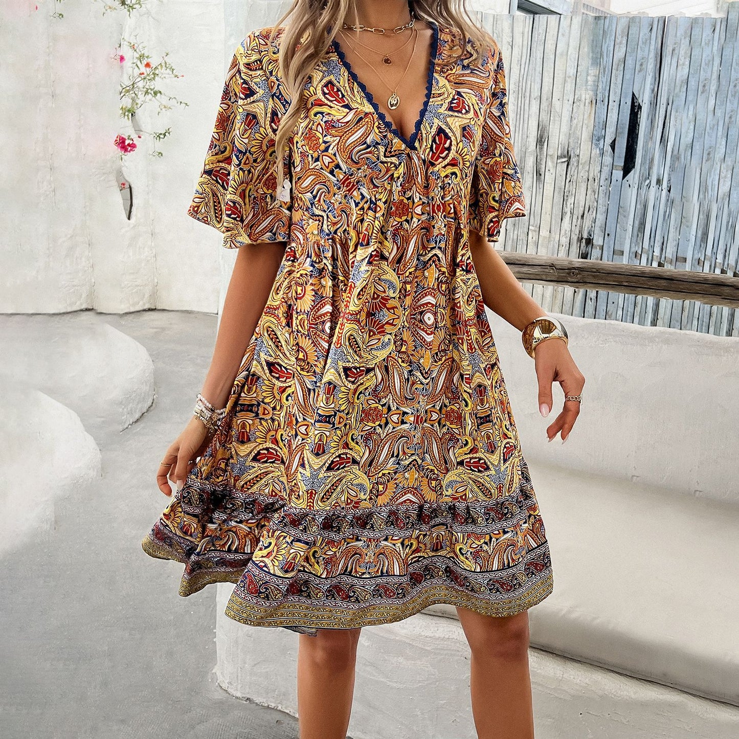 Floral V-Neck Vacation Dress Cover Ups