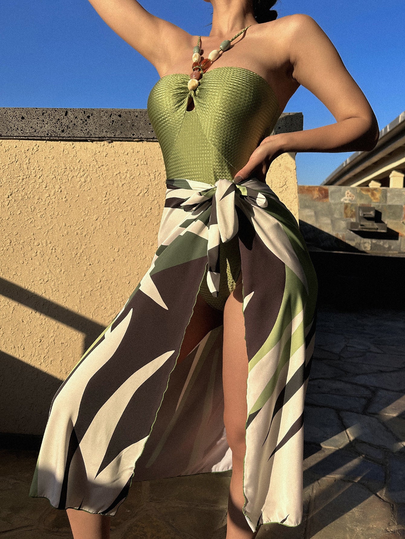Hollow Gem Strap Swimsuit Dress