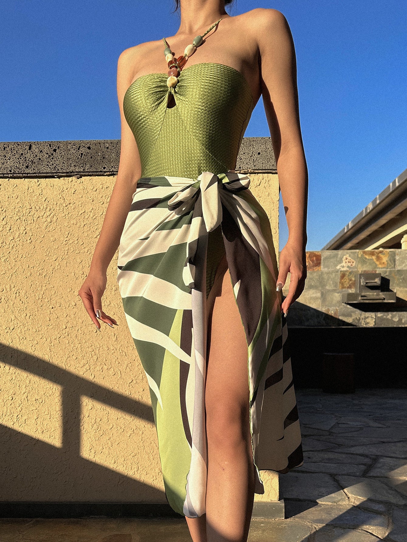 Hollow Gem Strap Swimsuit Dress
