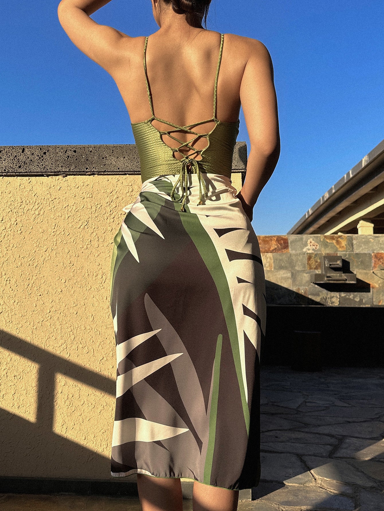 Hollow Gem Strap Swimsuit Dress