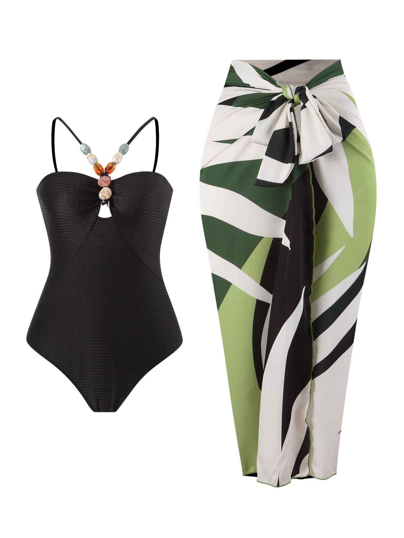 Hollow Gem Strap Swimsuit Dress