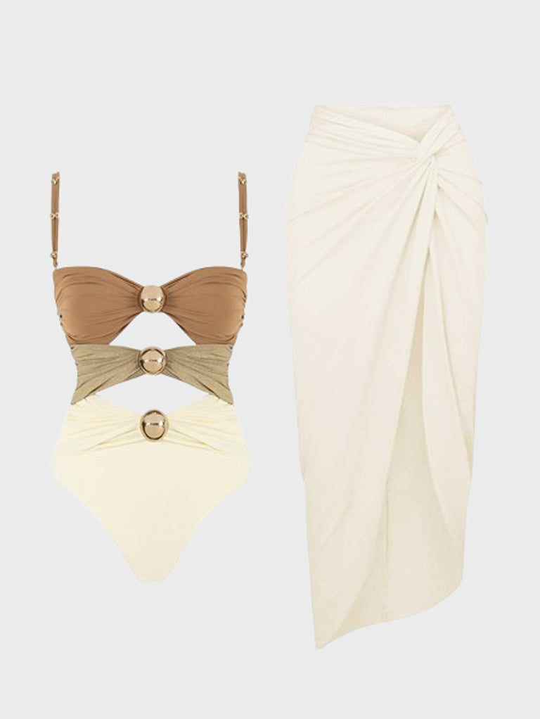 Three-color hollow stitching sexy swimsuit