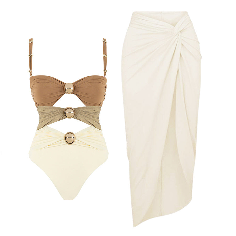 Three-color hollow stitching sexy swimsuit