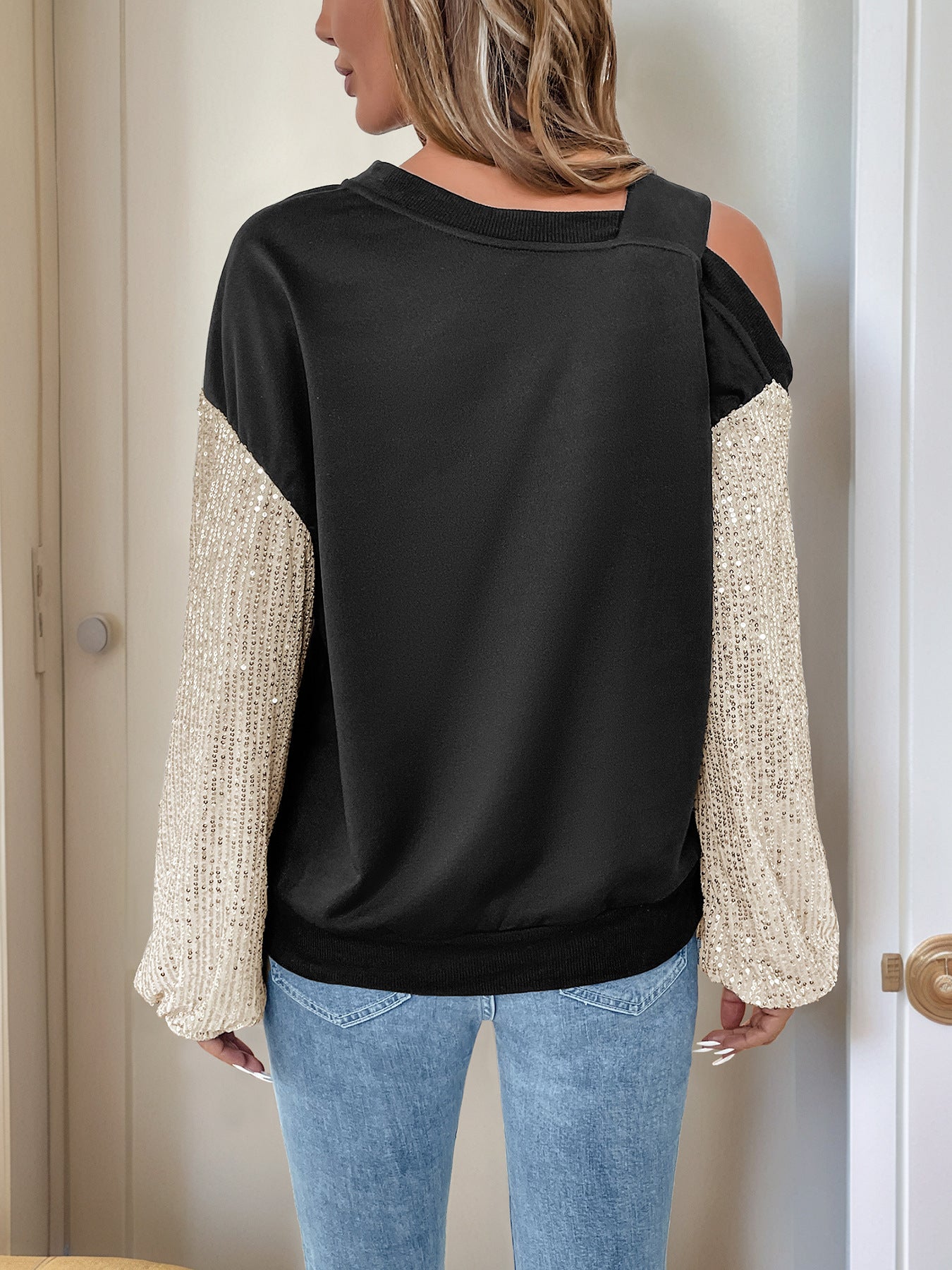 Sequin Off-The-Shoulder Sweatshirt