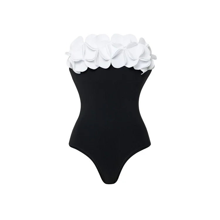 Elegant black and white contrast one-piece swimsuit