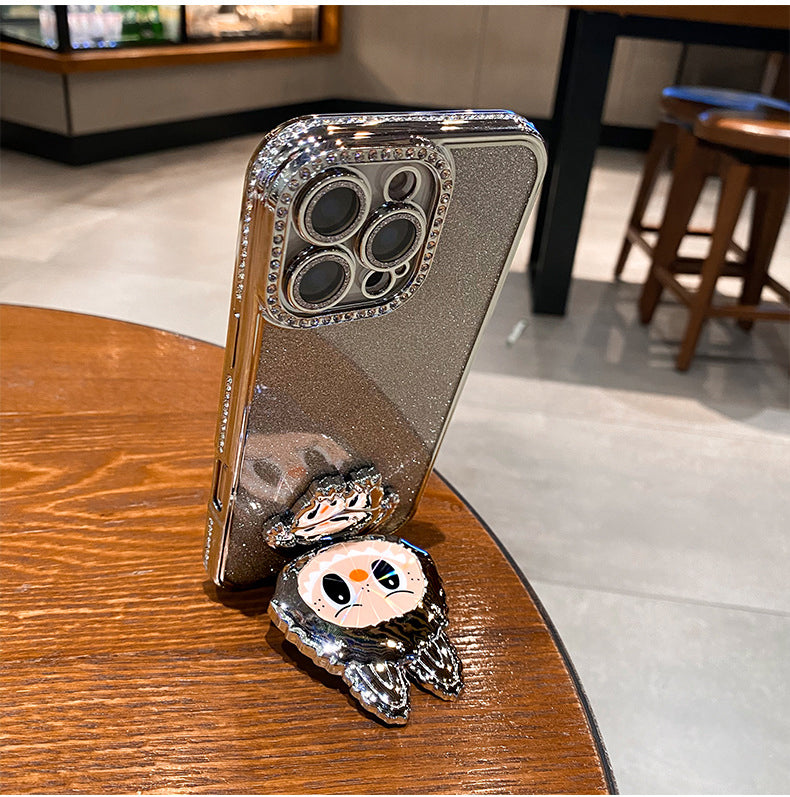 iPhone Cases, Glitter Full Cover Silicone, with Labububu Mirror Stand