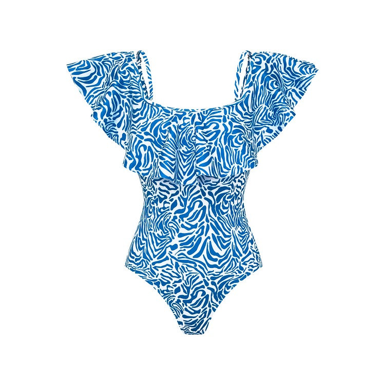 Ruffle Printed One Piece Swimsuit