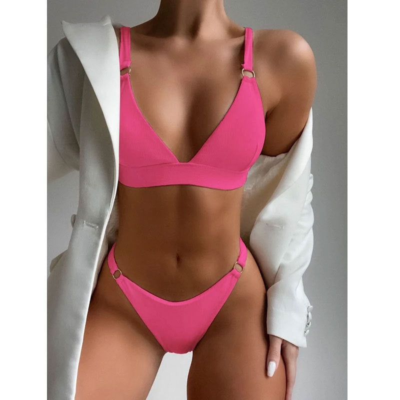 Solid Ribbed Two-Piece Bikini