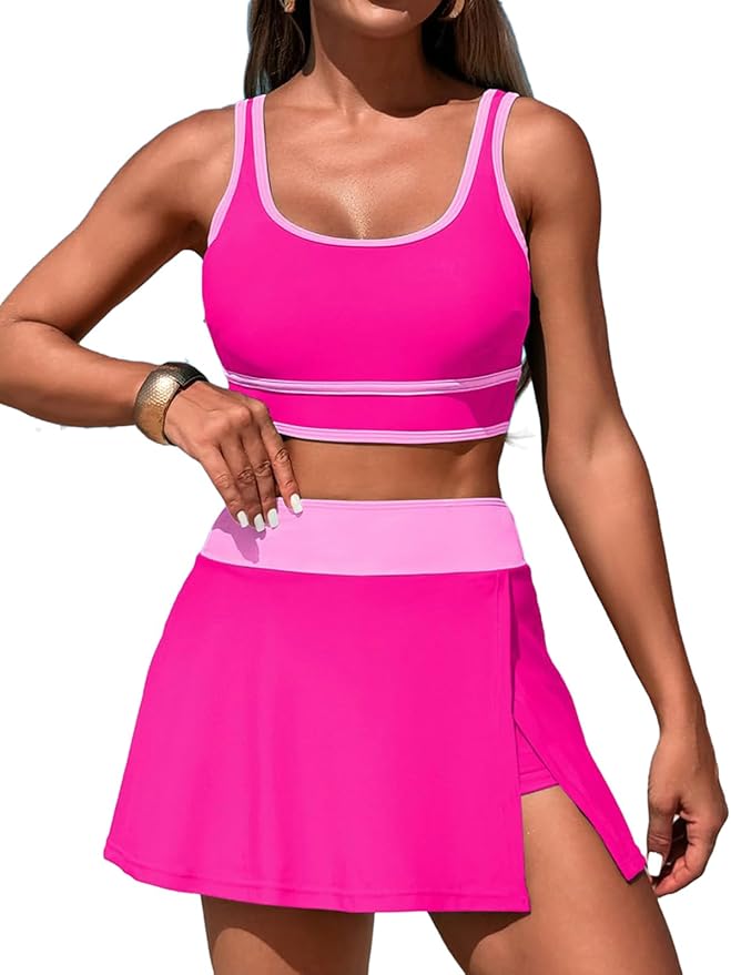 Women's High Waisted Bikini Sets Tummy Control Swim Skirt Two Piece Swim Suit Bathing Suit