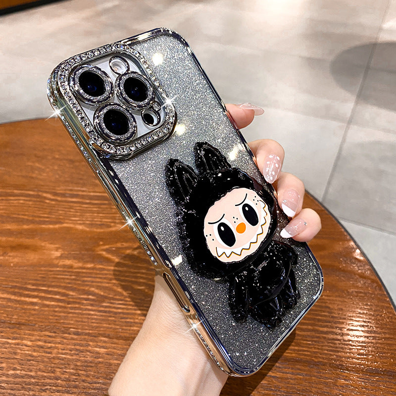 iPhone Cases, Glitter Full Cover Silicone, with Labububu Mirror Stand
