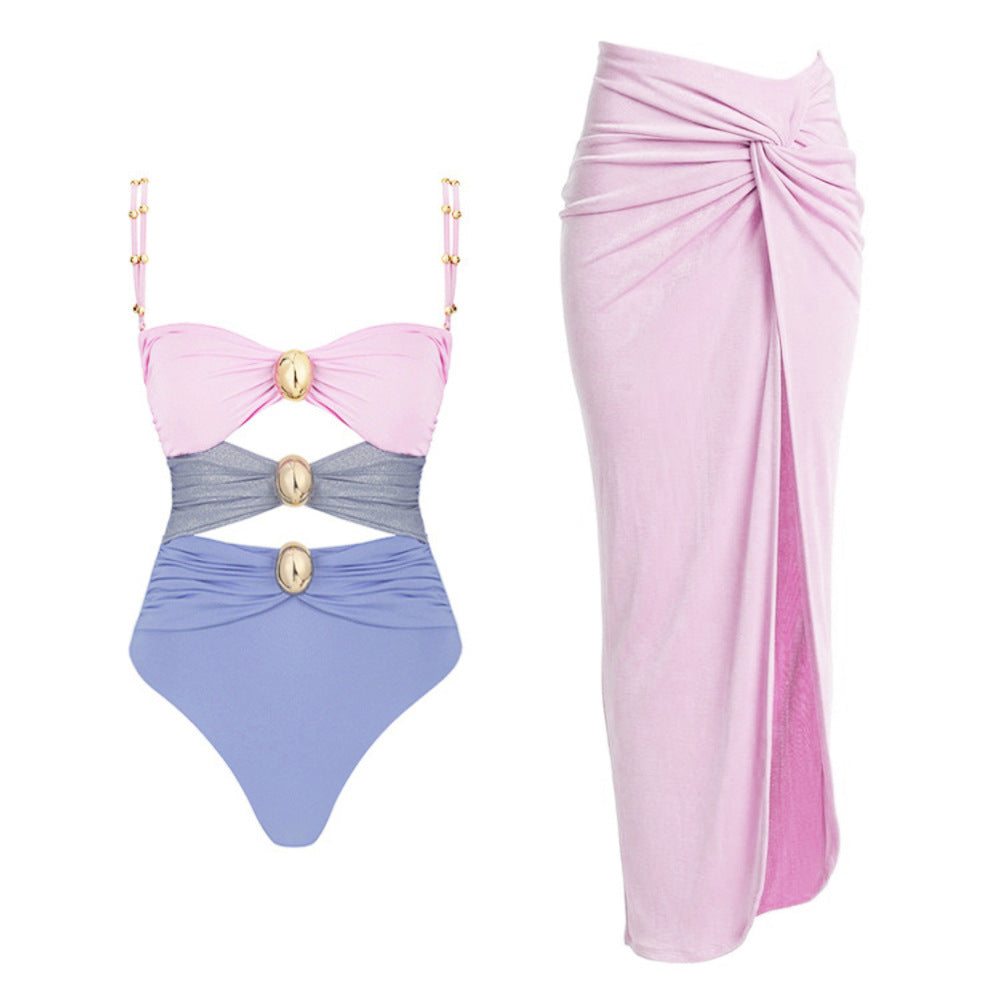 Three-color hollow stitching sexy swimsuit