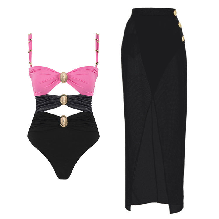 Three-color hollow stitching sexy swimsuit