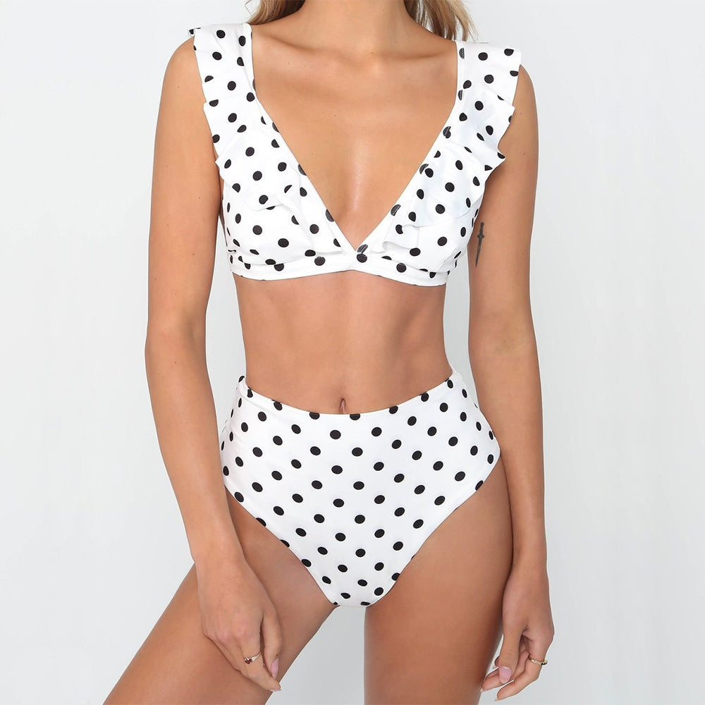 Polka Dot High Waist Halter Bikini Set