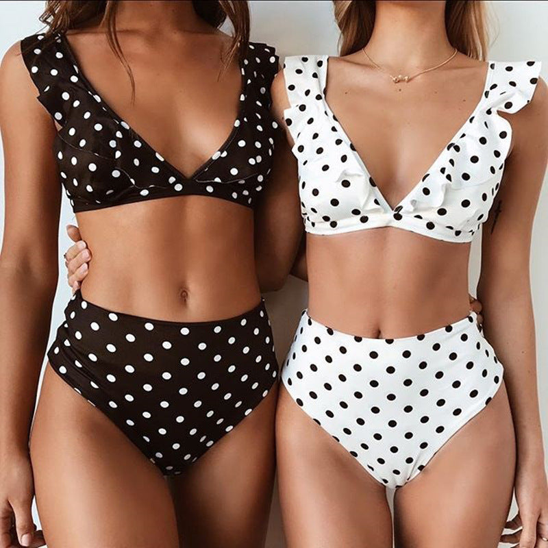 Polka Dot High Waist Halter Bikini Set