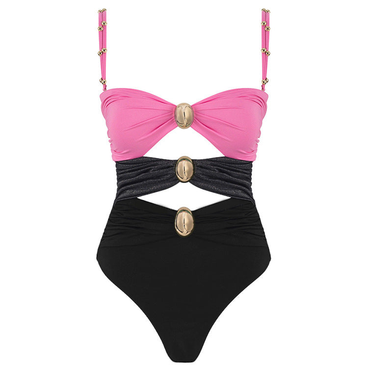 Three-color hollow stitching sexy swimsuit
