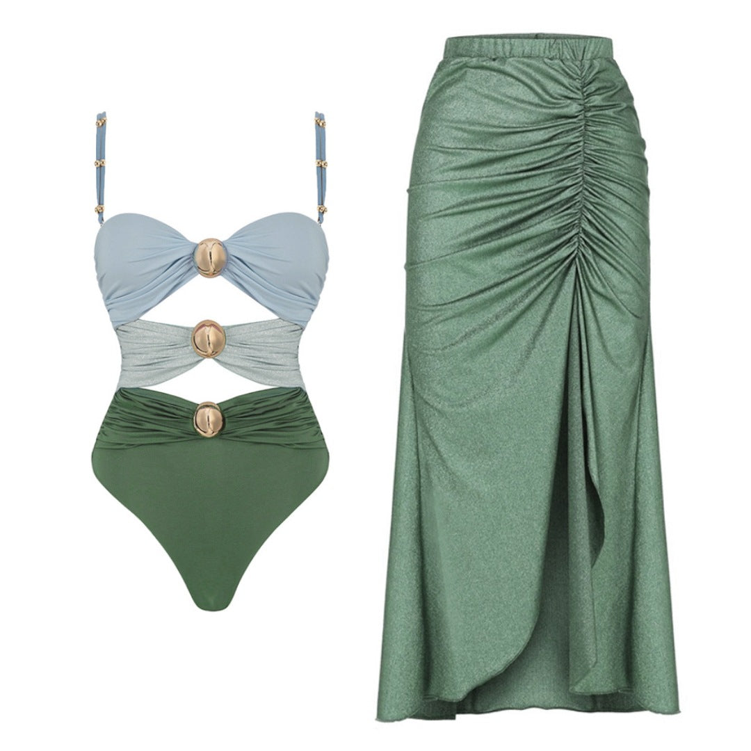 Three-color hollow stitching sexy swimsuit