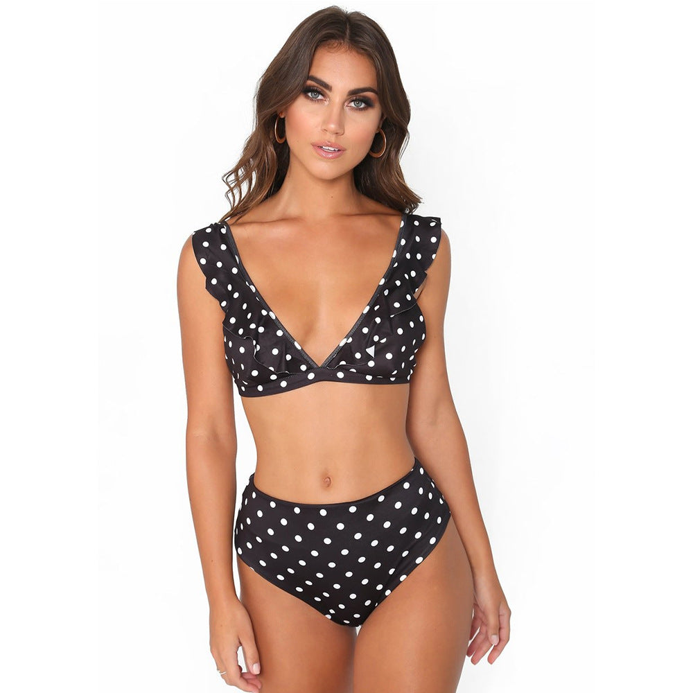 Polka Dot High Waist Halter Bikini Set
