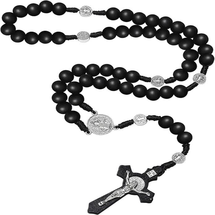 Wooden Catholic Rosary Beads Necklace