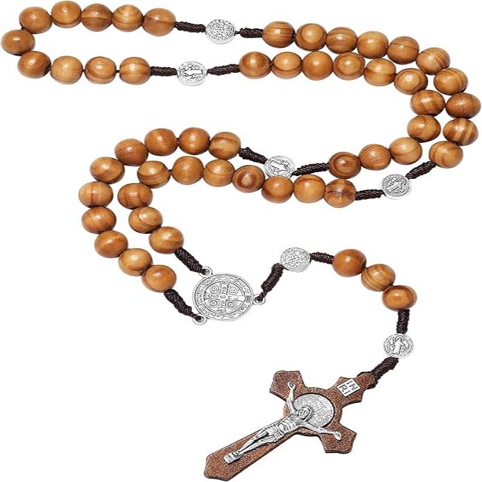 Wooden Catholic Rosary Beads Necklace