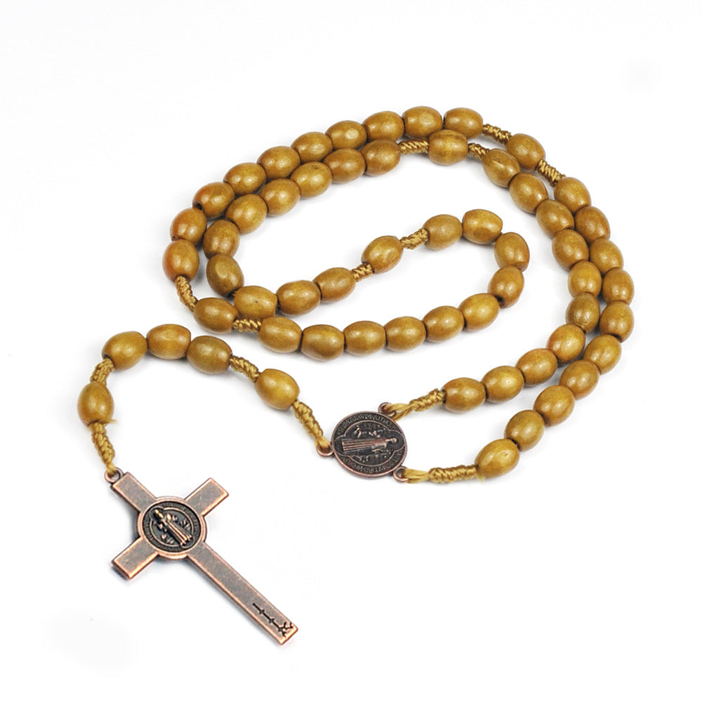 Wooden Catholic Rosary Beads Necklace