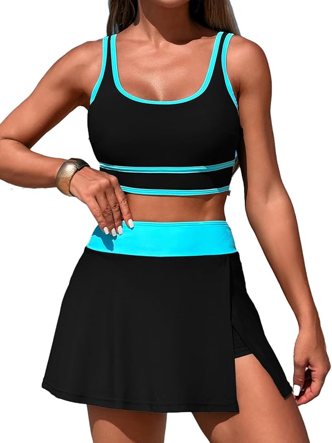Women's High Waisted Bikini Sets Tummy Control Swim Skirt Two Piece Swim Suit Bathing Suit