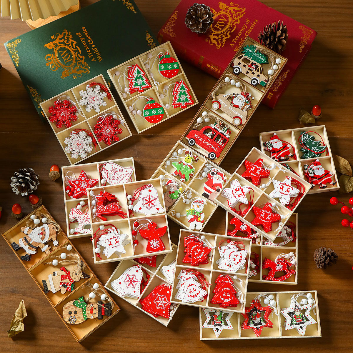 12 Pieces Christmas Wooden Hanging Ornaments
