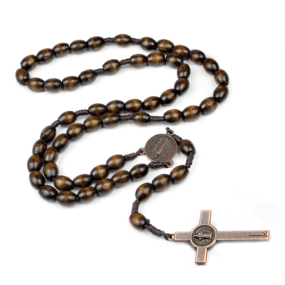 Wooden Catholic Rosary Beads Necklace