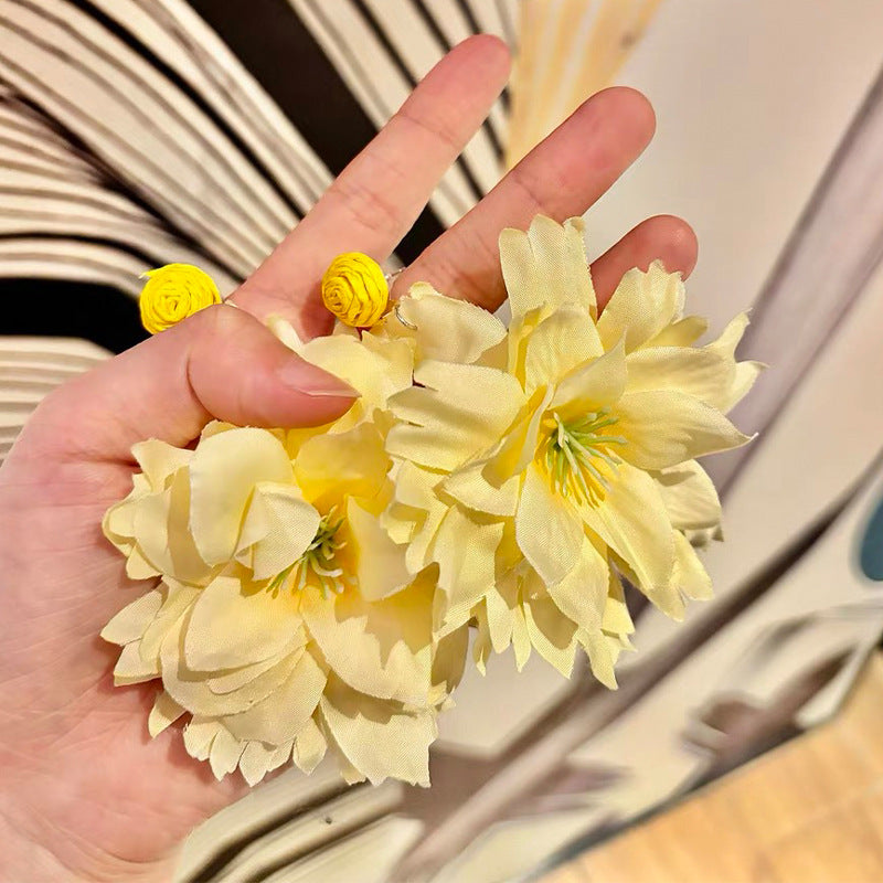 Handmade Yellow Large Flower Holiday Earrings