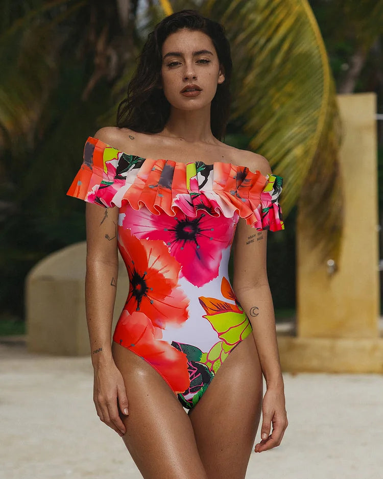 Off Shoulder One Piece Swimsuit