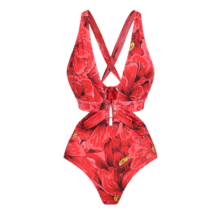 49% OFF🔥Red Flower Print Swimsuit
