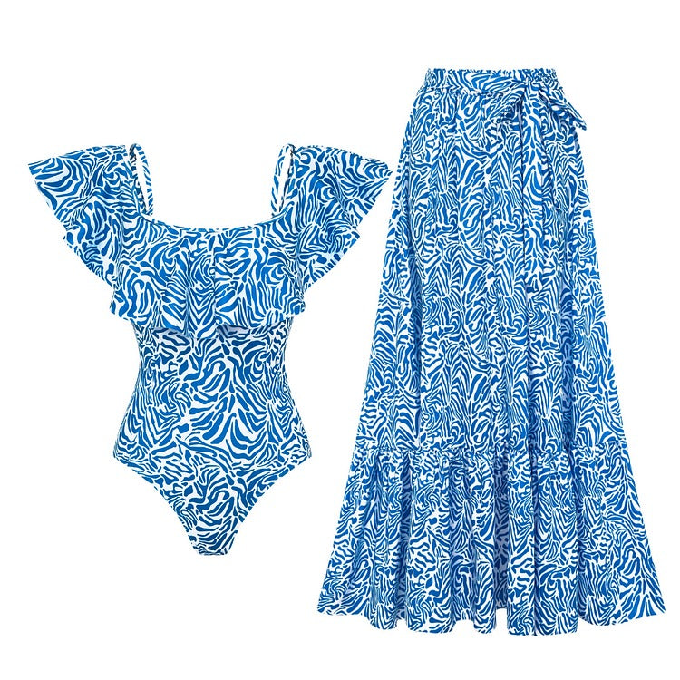 Ruffle Printed One Piece Swimsuit