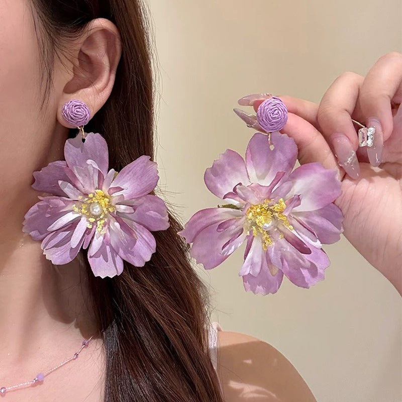 Handmade Yellow Large Flower Holiday Earrings