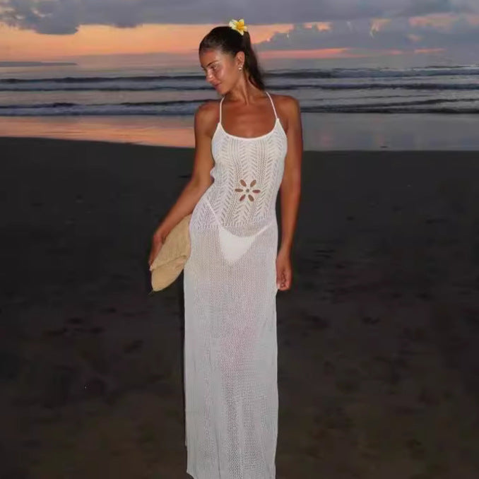 Crocheted Flower Hollow Beach Dress