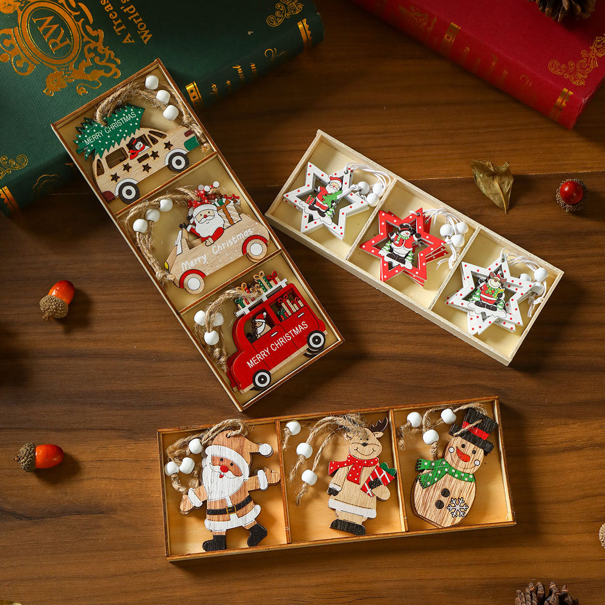 12 Pieces Christmas Wooden Hanging Ornaments