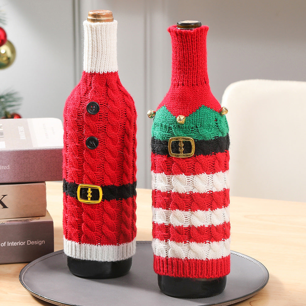 2pcs Christmas striped knitted red wine bottle dress up
