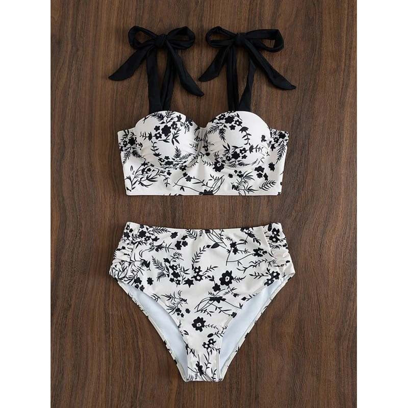 Ink Print High Waist Bikini Set
