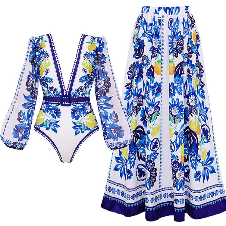 Lemon and Creative Pattern Print One Piece Swimwear