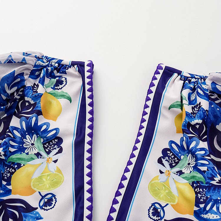Lemon and Creative Pattern Print One Piece Swimsuit and Skirt