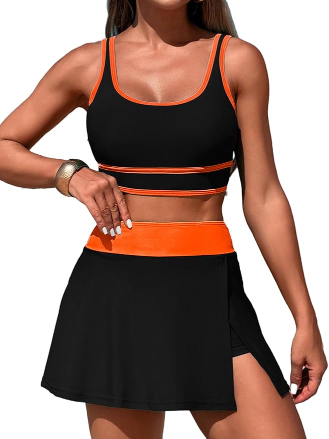 Women's High Waisted Bikini Sets Tummy Control Swim Skirt Two Piece Swim Suit Bathing Suit