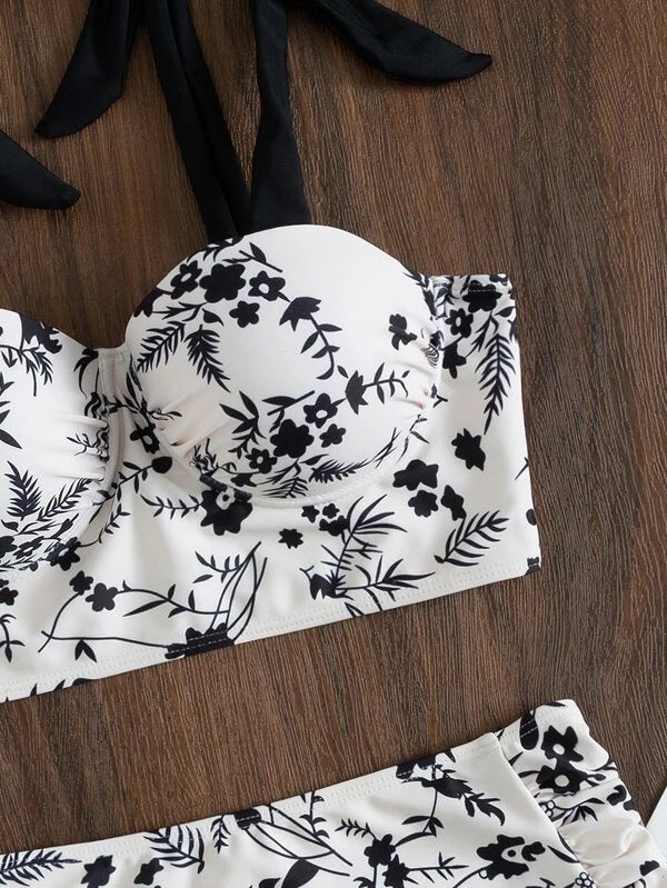 Ink Print High Waist Bikini Set