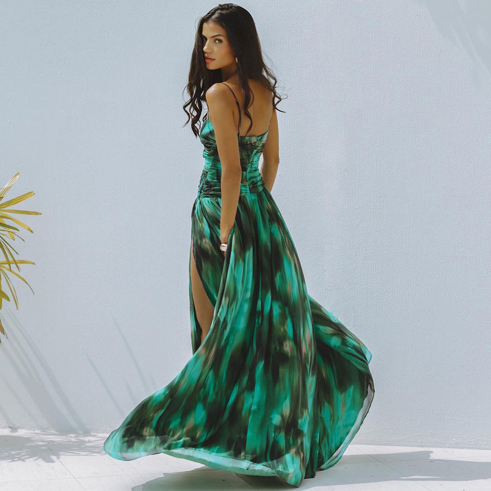 Green Printed Hollow Swimwear