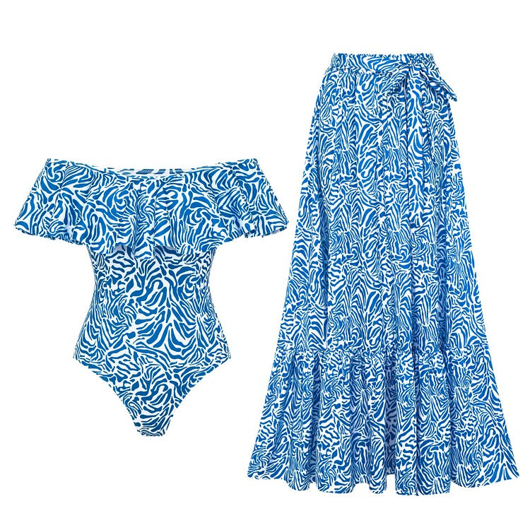 Ruffle Printed One Piece Swimsuit