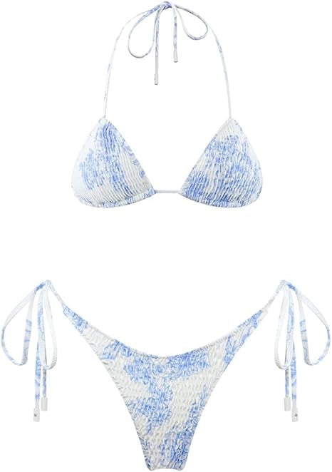 Women's Trending Scoop Triangle Print Smocked Bikini