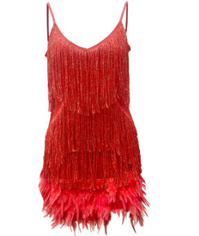 Feather V-Neck Dress for Travel & Parties