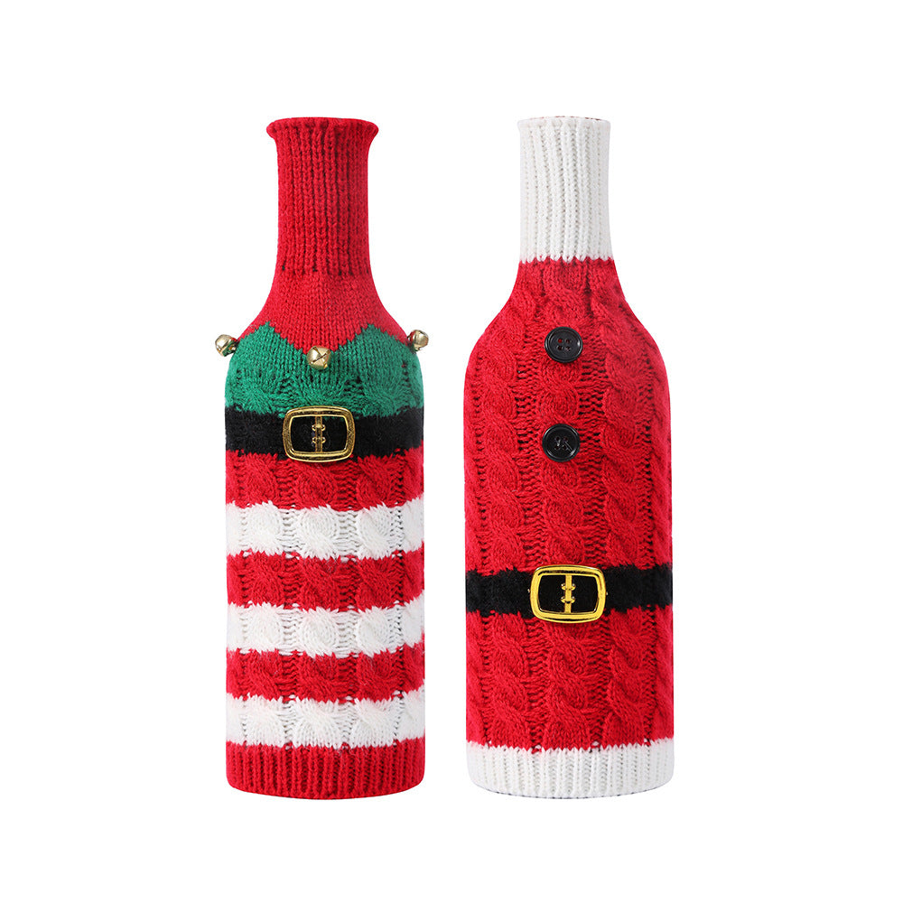 2pcs Christmas striped knitted red wine bottle dress up