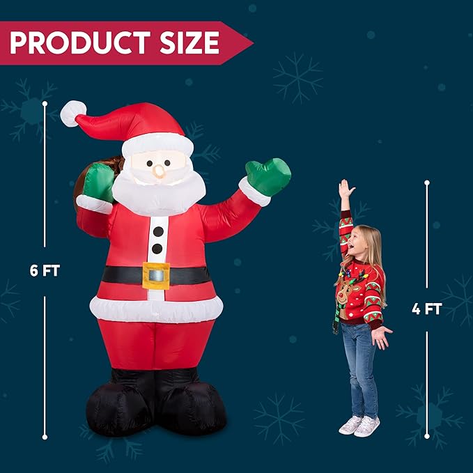 6 FT Christmas Inflatable Santa with Build in LEDs