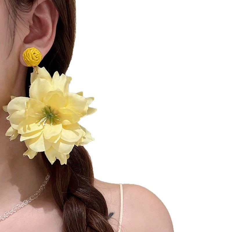 Handmade Yellow Large Flower Holiday Earrings