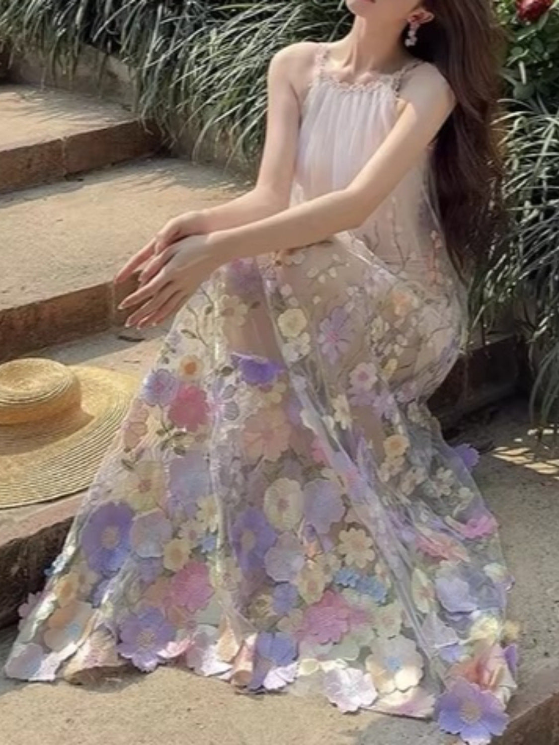 Floral Embroidered Flower Dress,Summer Party Date Night Cocktail Birthday Outfits Wedding Dress