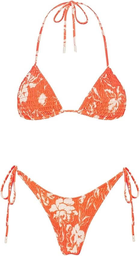 Women's Trending Scoop Triangle Print Smocked Bikini