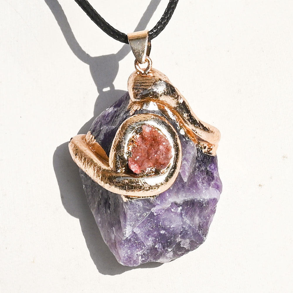 Natural crystal gilded rough stone necklace